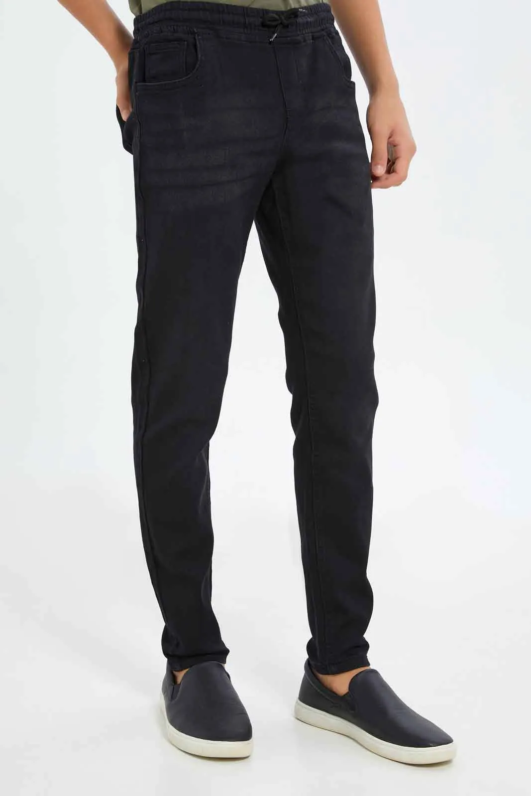 Senior Boys Black Pull On Jeans