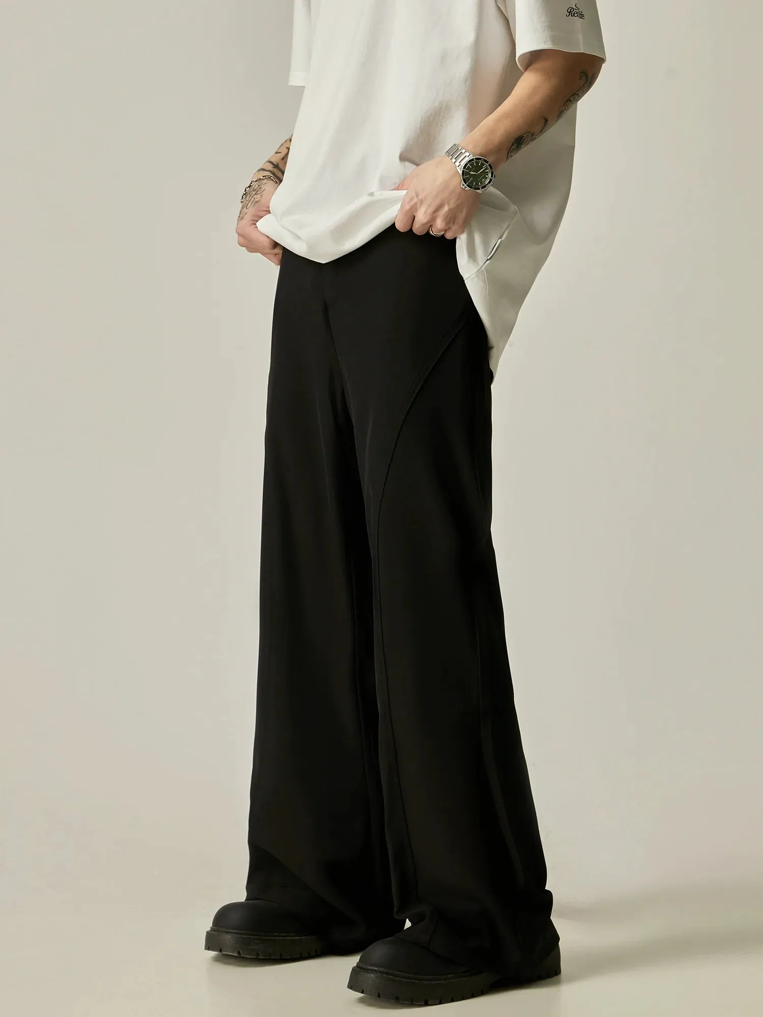 Sleek Noir Wide-Leg Dress Trousers