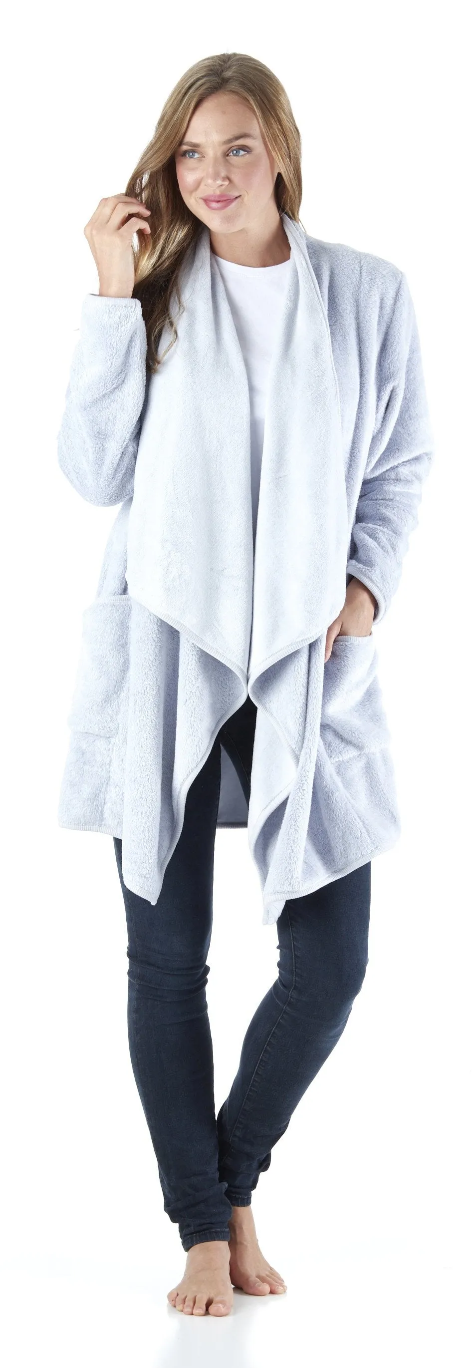 Sleepyheads Pajama Women's Fleece Long Sleeve Wrap Robe Cardigan with Pockets