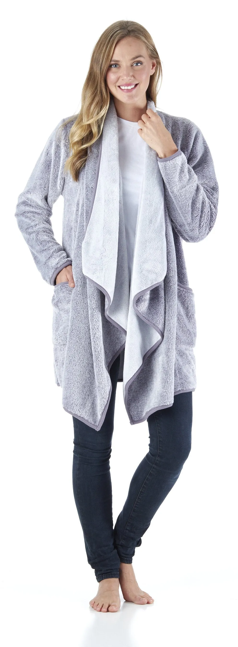 Sleepyheads Pajama Women's Fleece Long Sleeve Wrap Robe Cardigan with Pockets