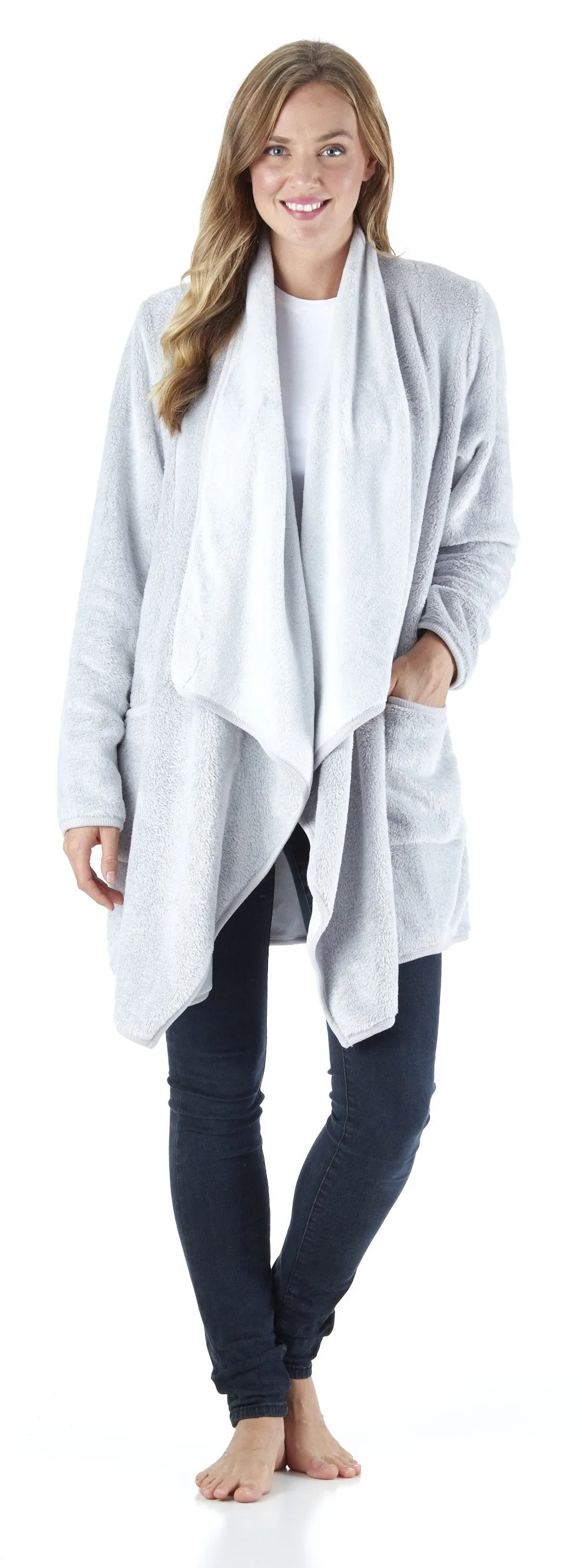 Sleepyheads Pajama Women's Fleece Long Sleeve Wrap Robe Cardigan with Pockets