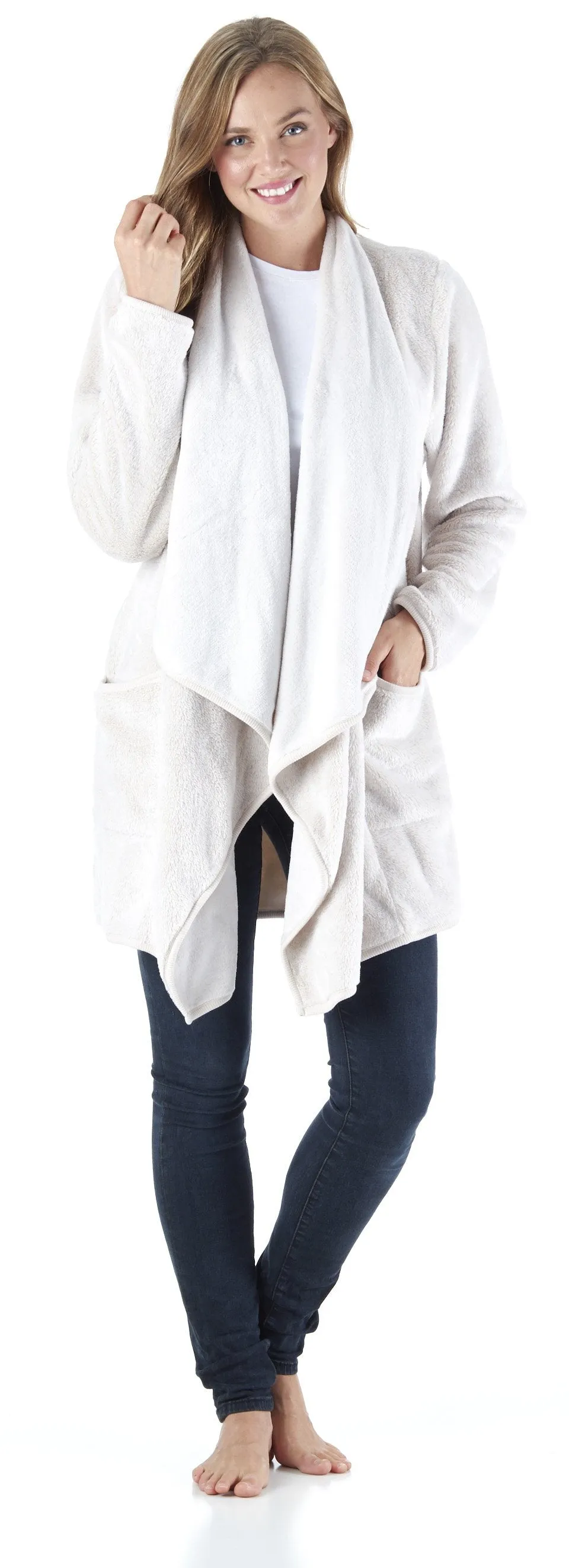 Sleepyheads Pajama Women's Fleece Long Sleeve Wrap Robe Cardigan with Pockets