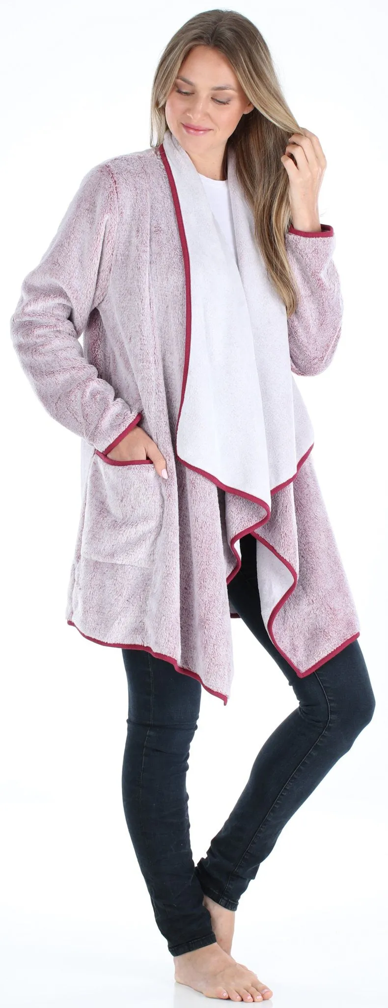 Sleepyheads Pajama Women's Fleece Long Sleeve Wrap Robe Cardigan with Pockets