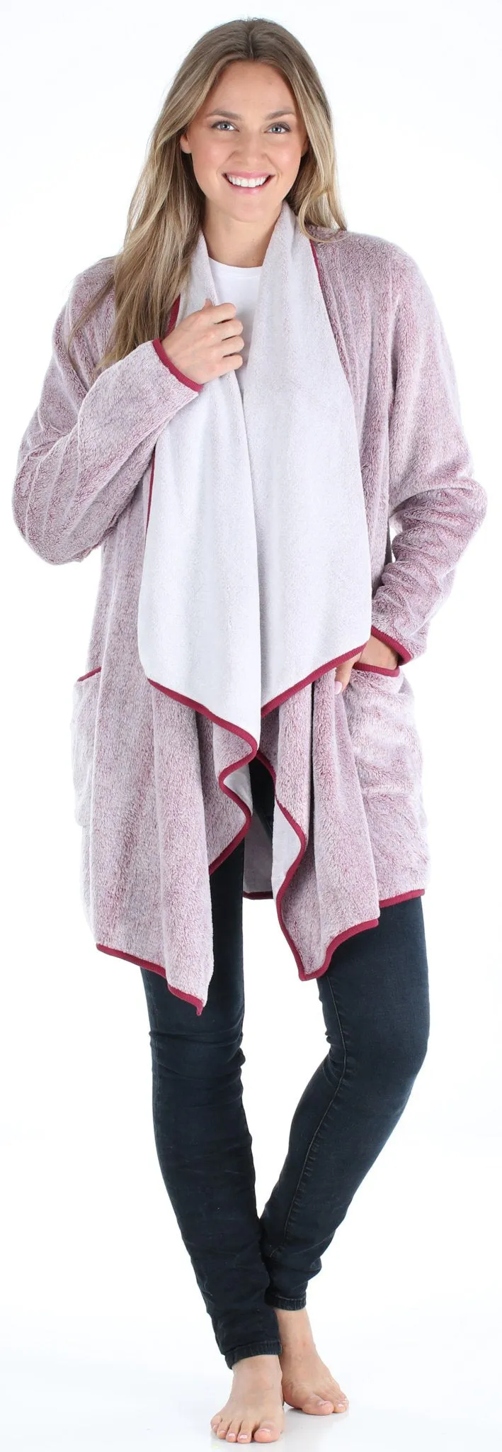 Sleepyheads Pajama Women's Fleece Long Sleeve Wrap Robe Cardigan with Pockets