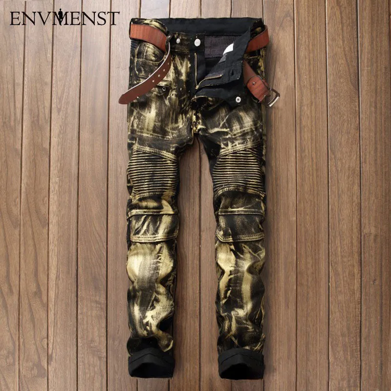 Slim fit Pleaded Biker Denim Jeans