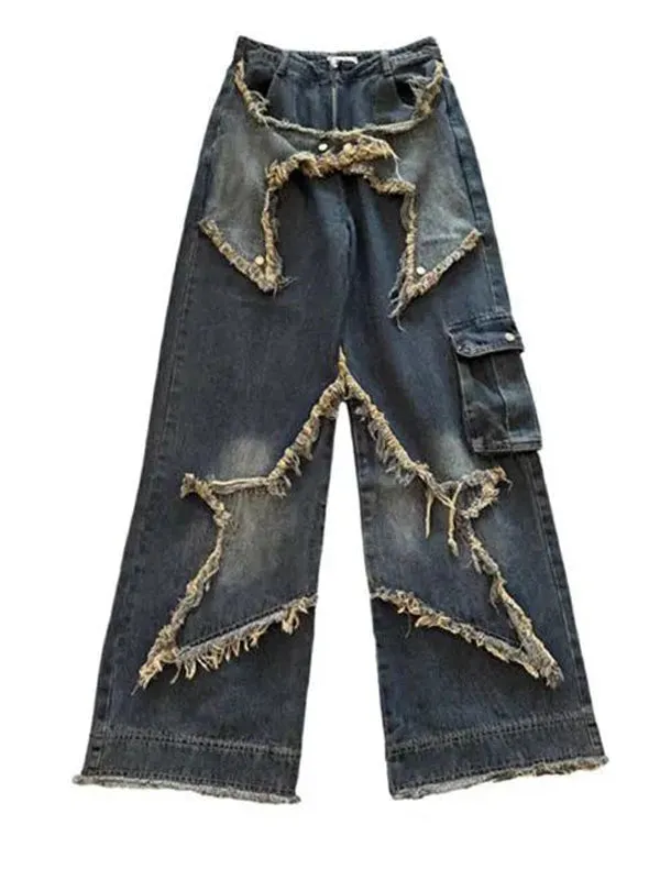 Star Graphic Print Vintage Vibe Style Jeans