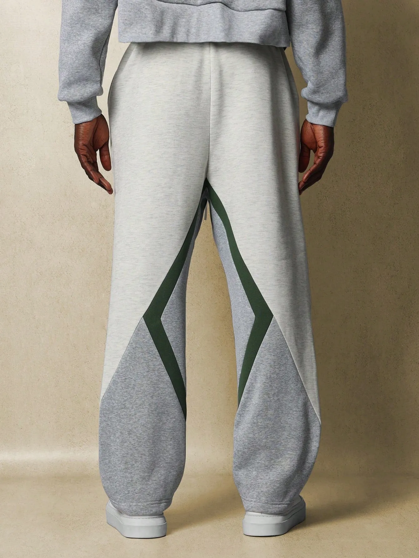 Straight Fit Drop Crotch Colour Block Panel Sweatpants With Small Embroidery