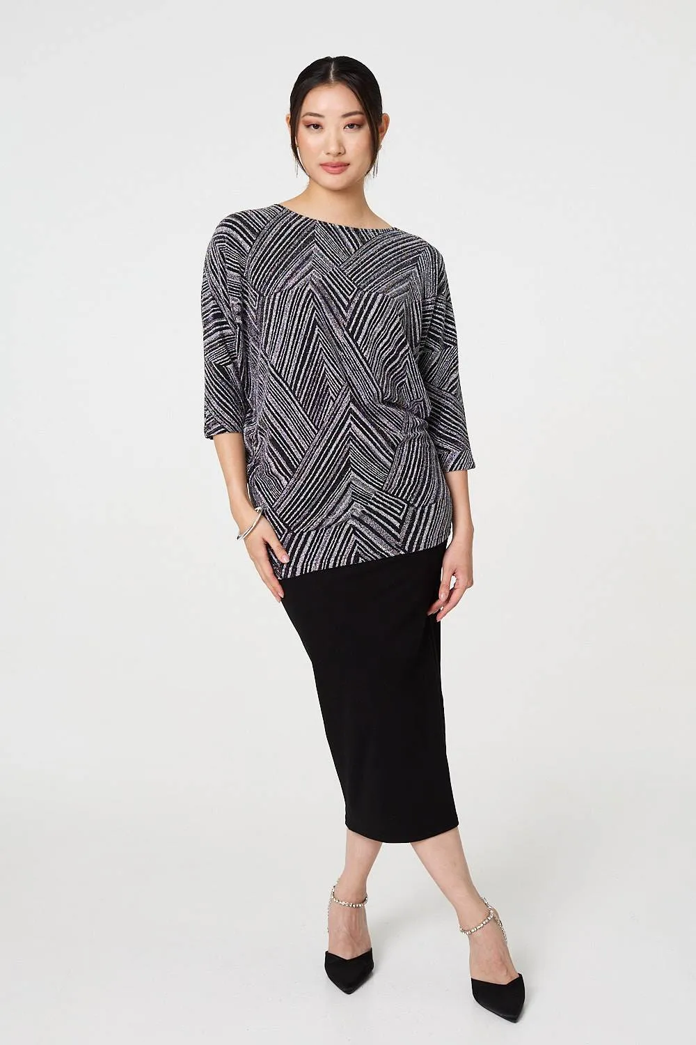 Striped Metallic 3/4 Batwing Sleeve Top