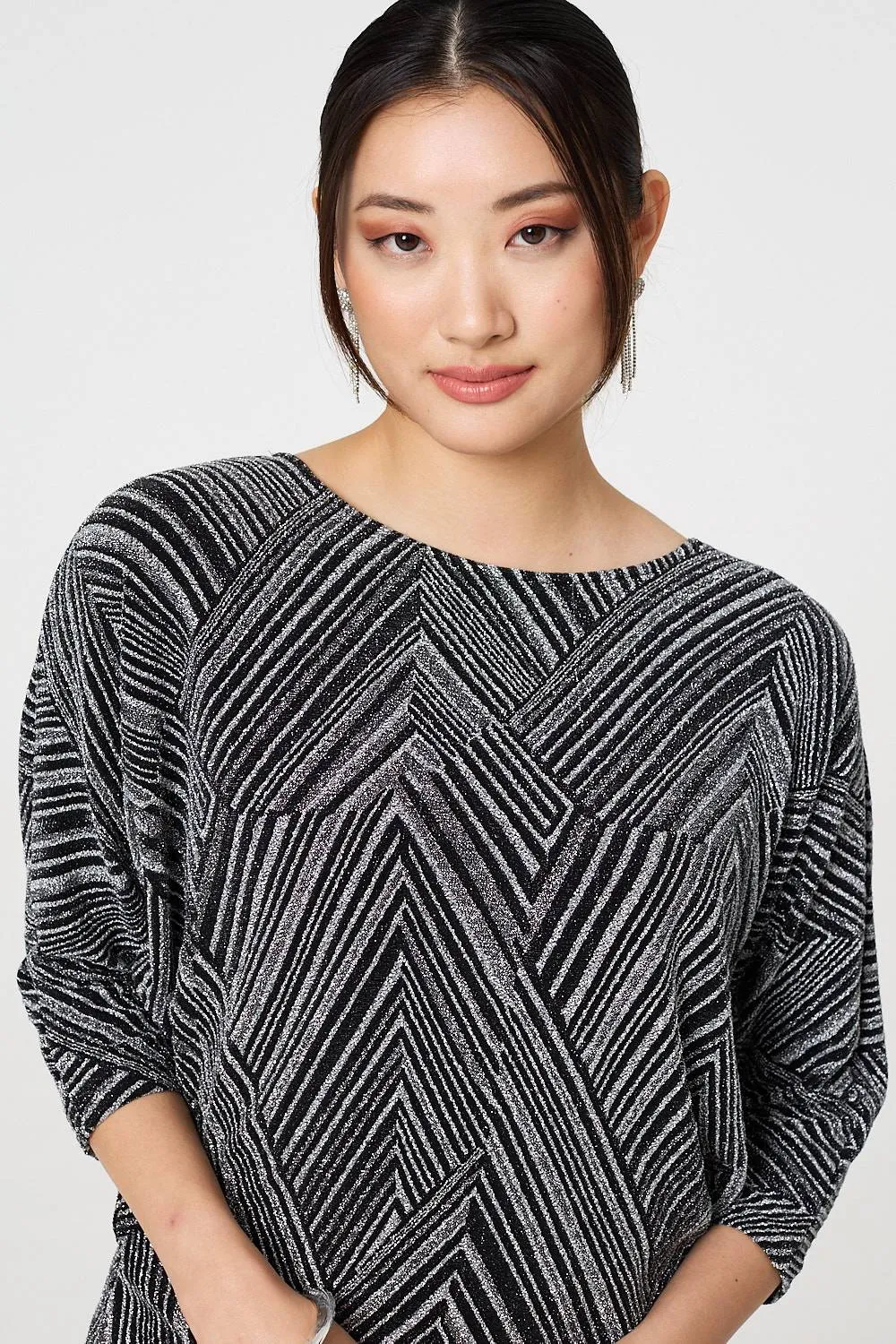 Striped Metallic 3/4 Batwing Sleeve Top