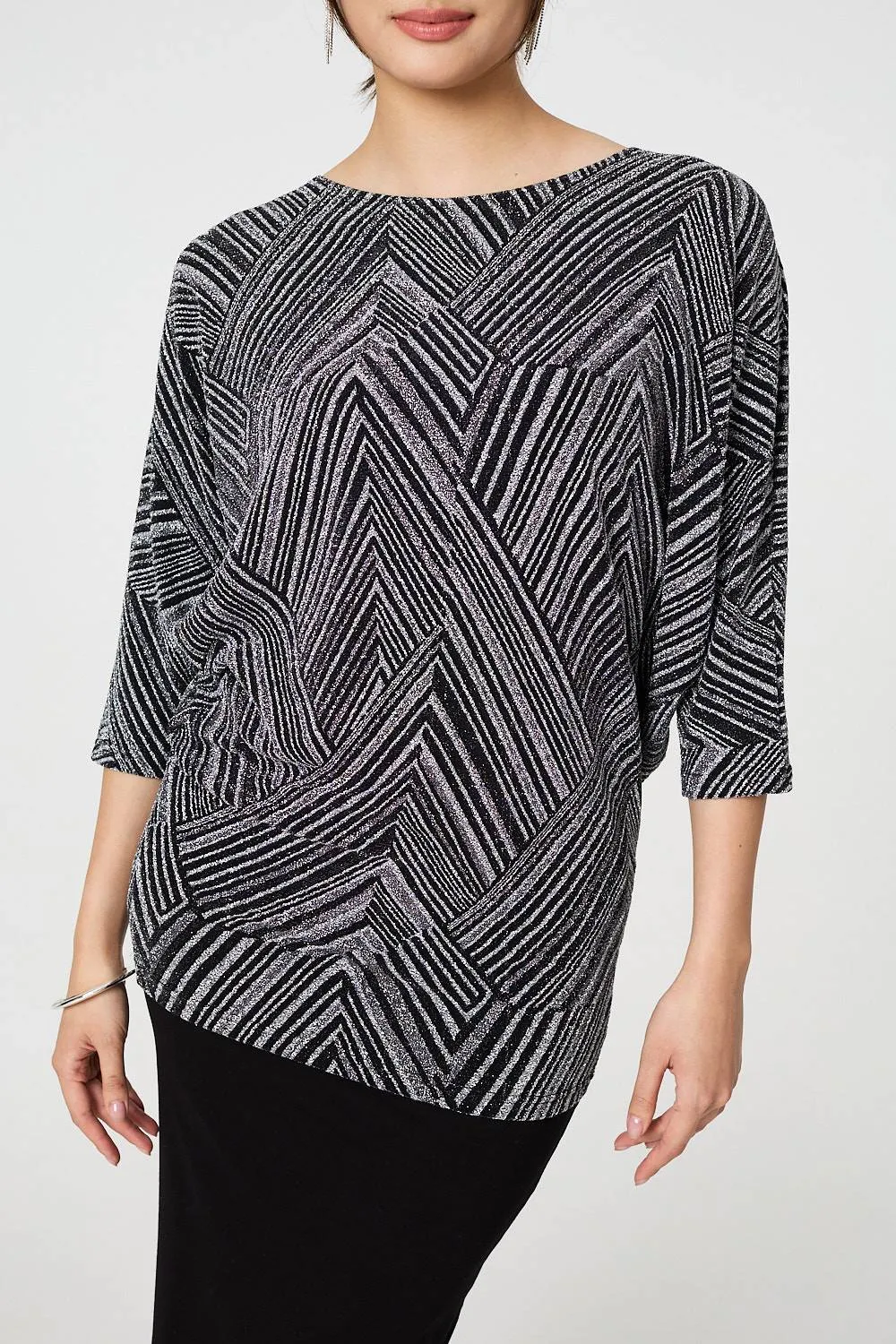 Striped Metallic 3/4 Batwing Sleeve Top