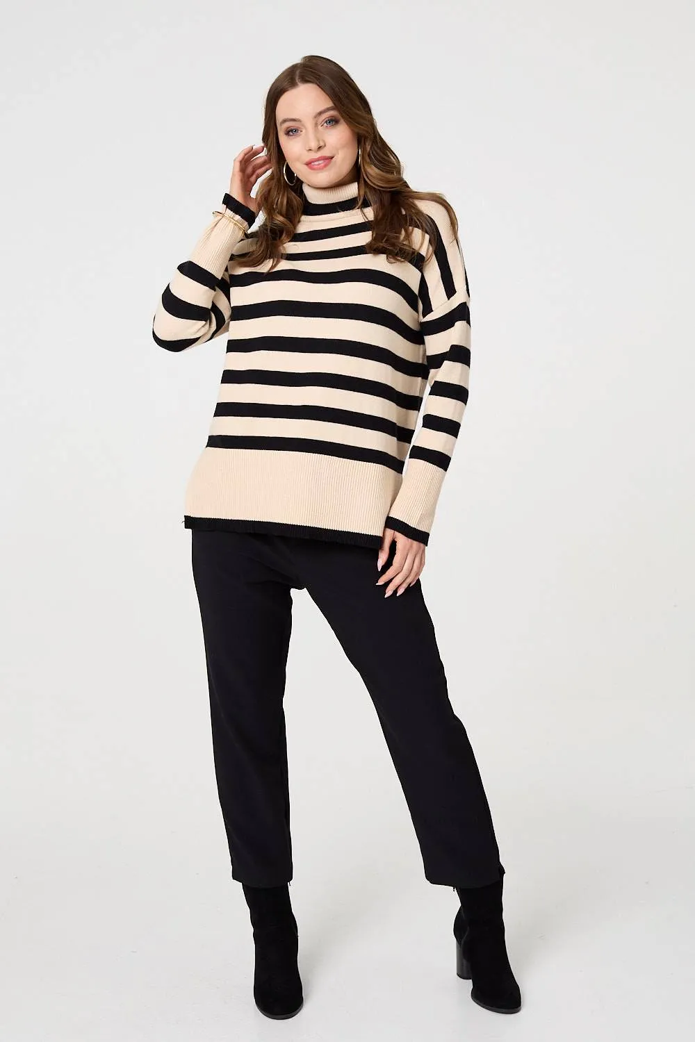 Striped Relaxed Roll Neck Jumper