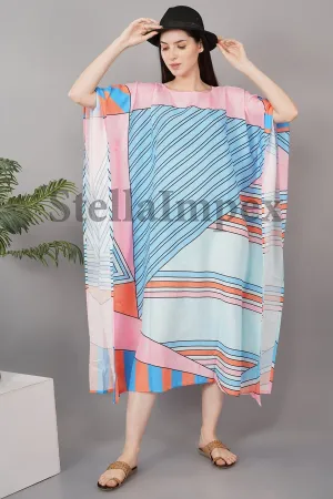 Trendy Handmade Rayon Kaftan, Elegant Blue & Pink Long Caftan Resort Wear Beach Dress Boho Kaftan, Gift for Her