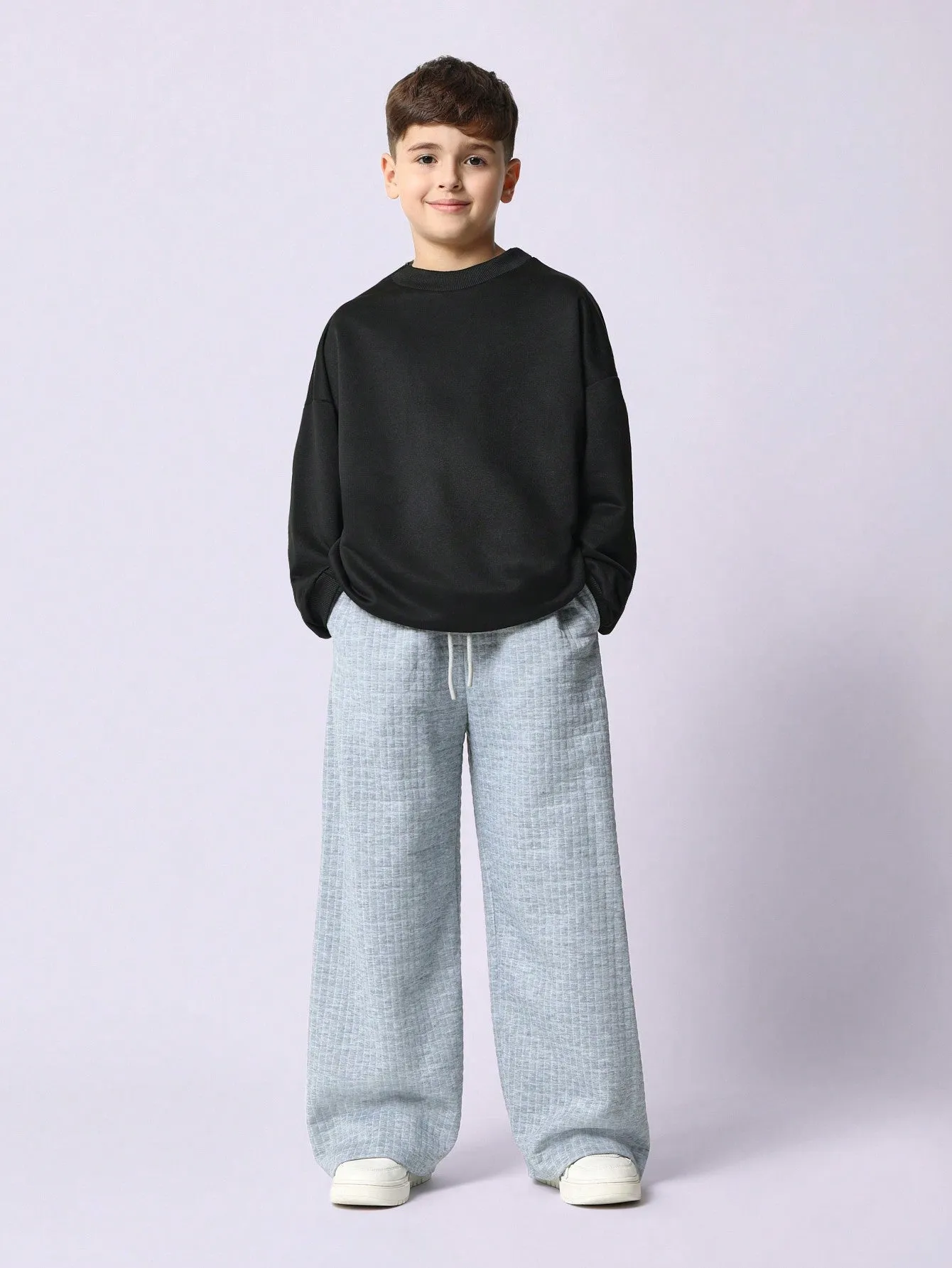 Tween Boys Wide Leg Textured Essential Sweatpants With Drawstrings