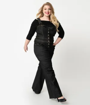 Unique Vintage Plus Size Black Denim Jean Sweetheart Ellie Overalls