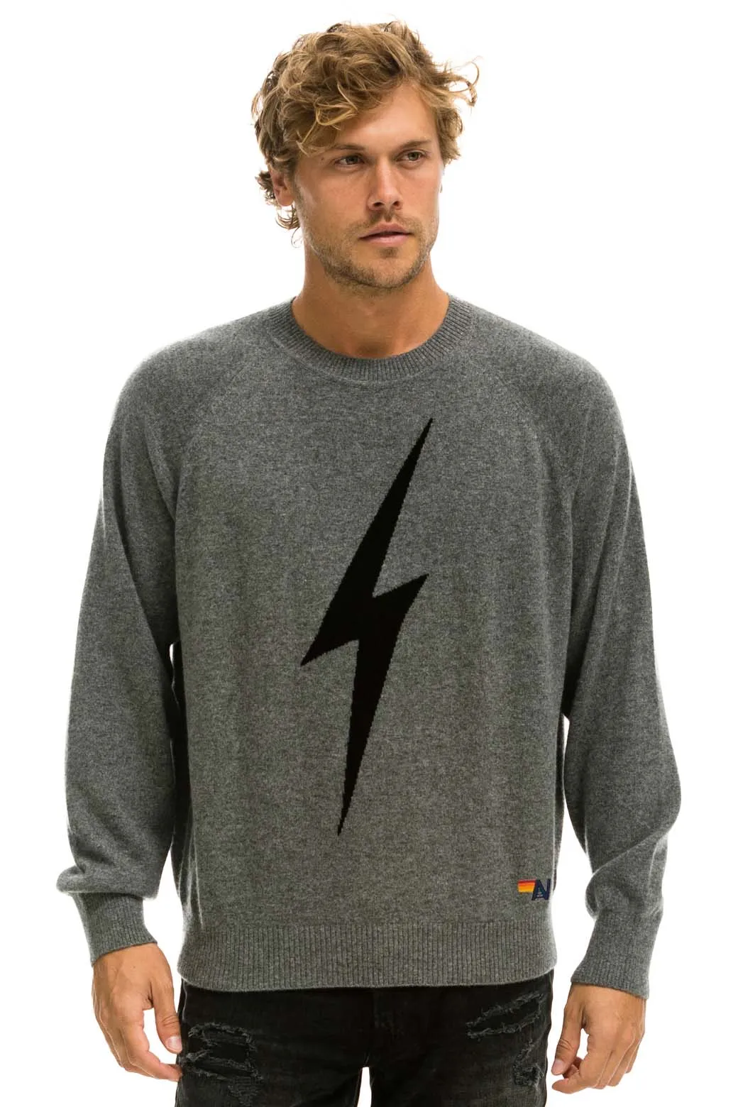 UNISEX BOLT CASHMERE LIGHT SWEATER - DEEP HEATHER // BLACK BOLT