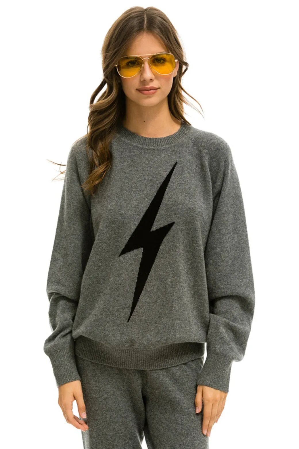 UNISEX BOLT CASHMERE LIGHT SWEATER - DEEP HEATHER // BLACK BOLT