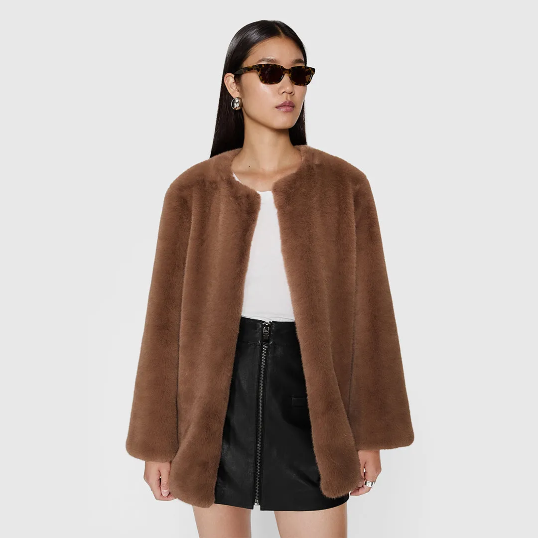 Vegan Fur Collarless Jacket