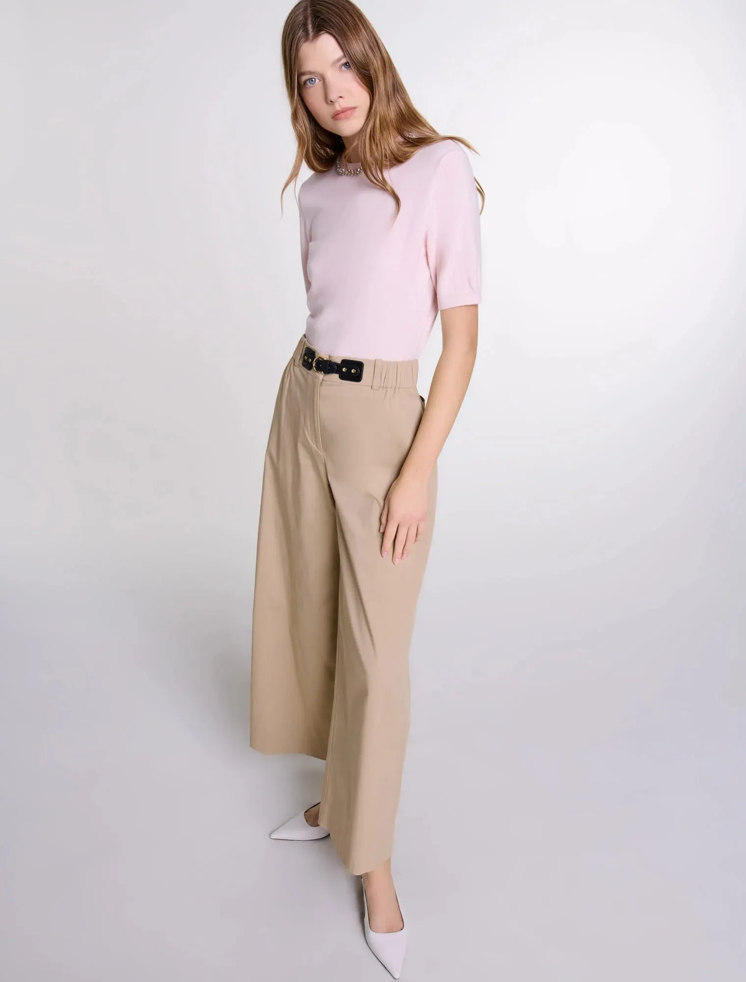 Wide-leg cotton trousers