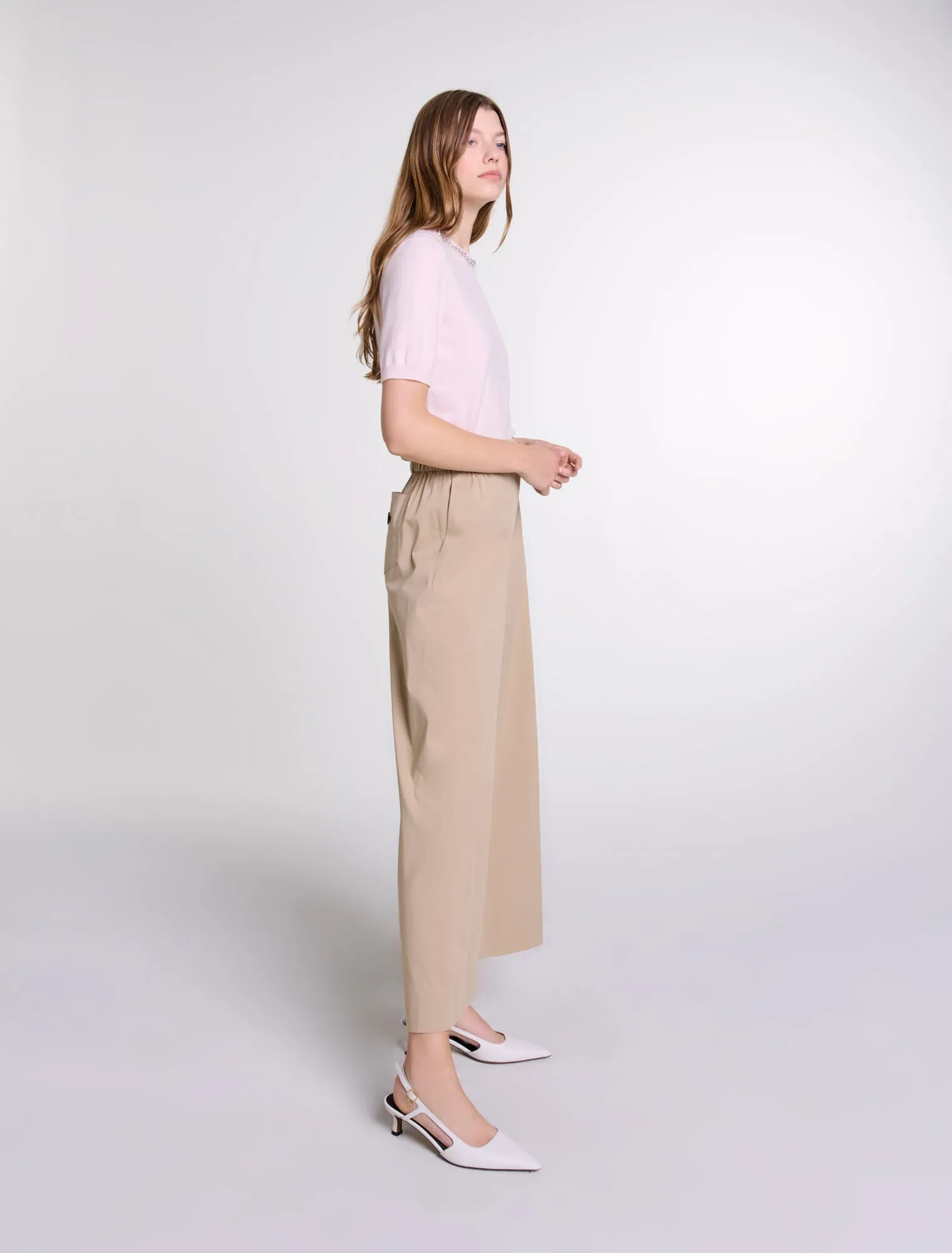 Wide-leg cotton trousers