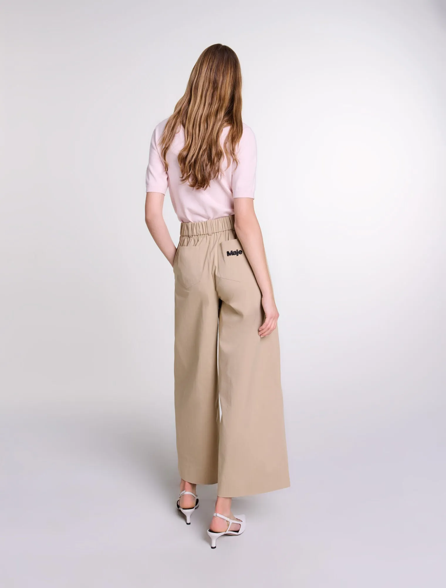 Wide-leg cotton trousers