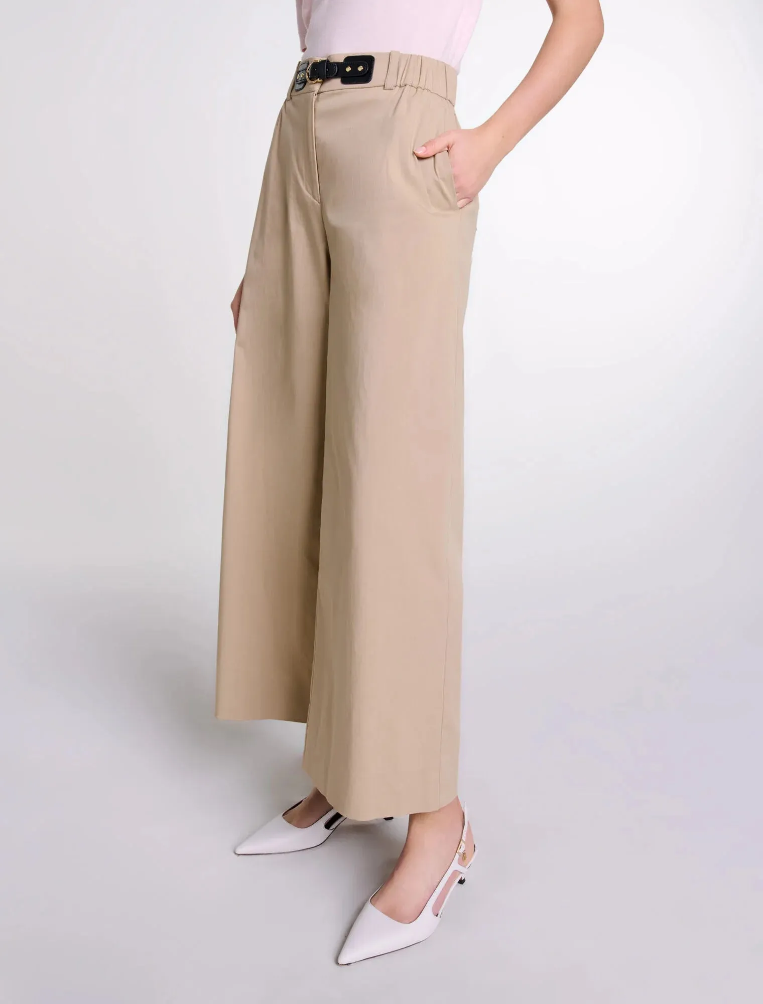 Wide-leg cotton trousers