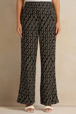 Women Black Printed  Wide Leg Trouser