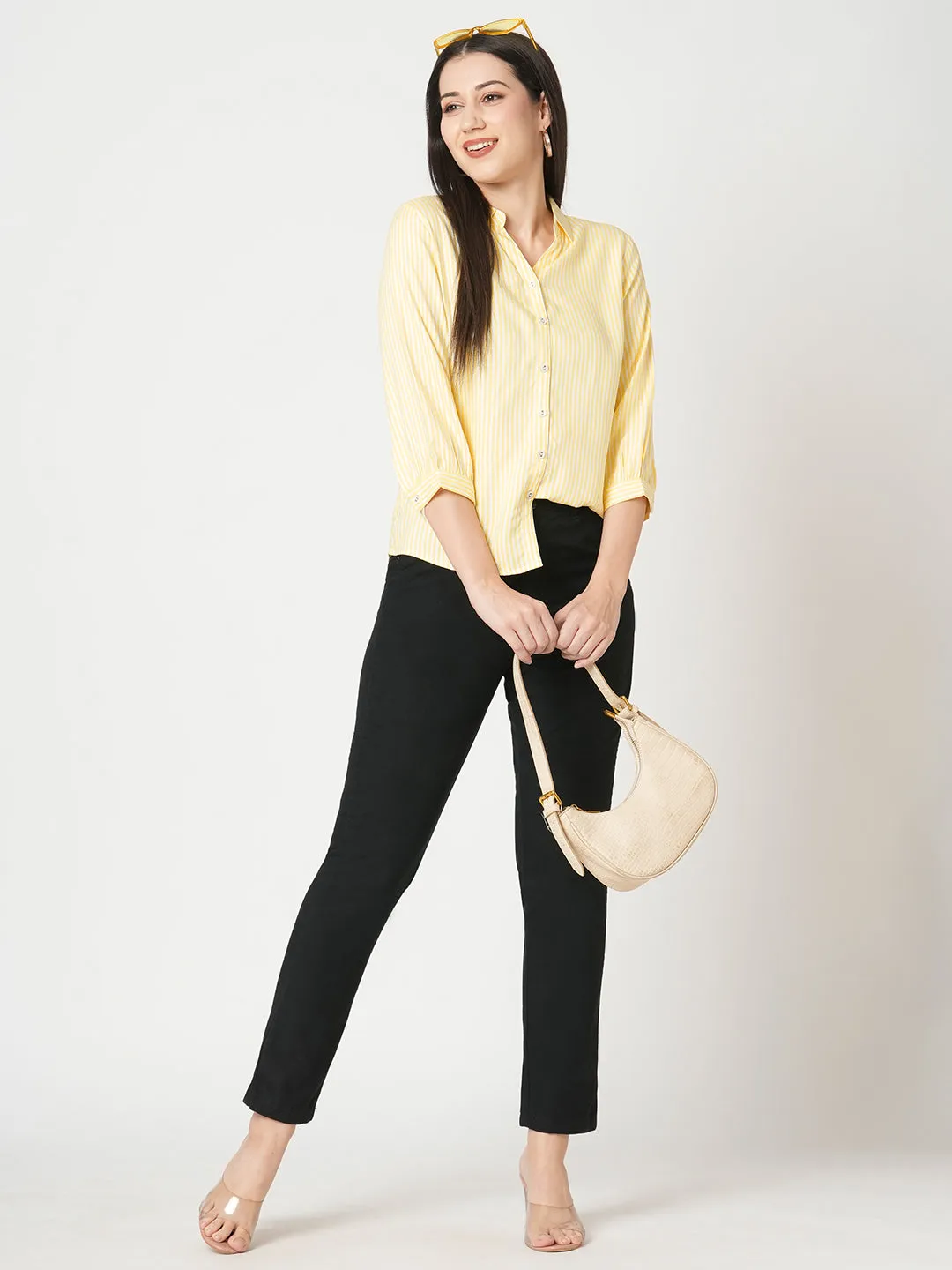 Women Slim Fit Golden Sunset Stripe Shirt